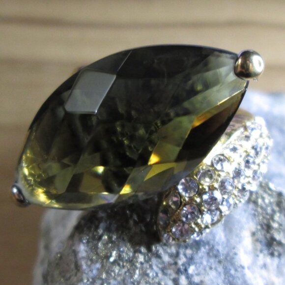 Large Marquise cut Smoky Brown CZ Cocktail ring with Pavé detail - Picture 4 of 11